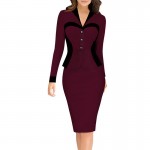 Fantaist Women Heart Pattern Contrast Cut Fake Two-Piece Elegant Business Party Formal Office Wear To Work Pencil Peplum Dress