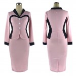 Fantaist Women Heart Pattern Contrast Cut Fake Two-Piece Elegant Business Party Formal Office Wear To Work Pencil Peplum Dress