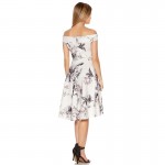 Fantaist Women Summer Off The Shoulder Elegant Cocktail Party White Floral Print Casual Midi A Line Swing Skater High Low Dress