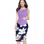 Fantaist Women Summer Sleeveless Button Flare Floral Print Elegant Business Party Formal Work Office Peplum Bodycon Pencil Dress