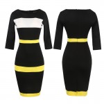 Fantaist Women Summer Voguish Colorblock Stripe Elegant Party Casual Wear To Work Stretch Bodycon Slim Office Midi Pencil Dress