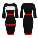 Fantaist Women Summer Voguish Colorblock Stripe Elegant Party Casual Wear To Work Stretch Bodycon Slim Office Midi Pencil Dress