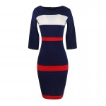 Fantaist Women Summer Voguish Colorblock Stripe Elegant Party Casual Wear To Work Stretch Bodycon Slim Office Midi Pencil Dress