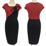 Fantaist Women Vintage Summer Chic Bow Patchwork Elegant Rockabilly Party Casual Office Wear Fitted Sheath Bodycon Pencil Dress