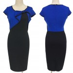 Fantaist Women Vintage Summer Chic Bow Patchwork Elegant Rockabilly Party Casual Office Wear Fitted Sheath Bodycon Pencil Dress