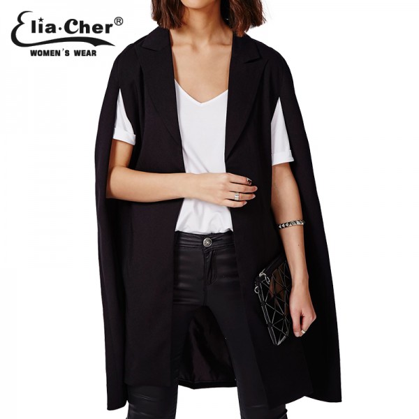 Fashion Autumn Winter Sleeveless Jacket Women Open Stitch Coats Eliacher Brand Plus Size Women Casual Black Coat