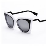 Fashion Brand Oversized frame Cat eye Sunglasses Women Silver Mirror UV Protection Bent leg Big Frame Sun Glasses Acetate Shades