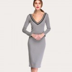 Fashion Long Sleeve V-neck Dress Sexy Stretch Bodycon Dress vestidos femininos