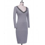 Fashion Long Sleeve V-neck Dress Sexy Stretch Bodycon Dress vestidos femininos