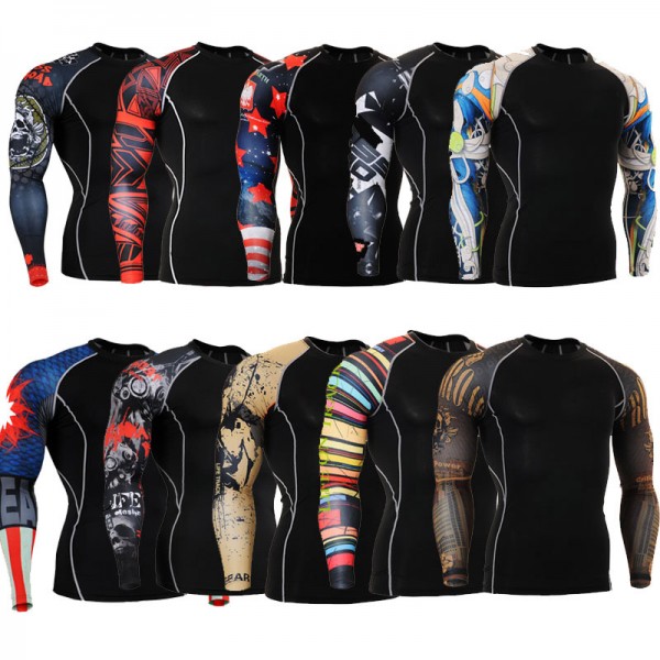 Fashion Long Sleeves Men's T-shirts 3D Prints Tight Skin Compression Shirts for Men MMA Rashguard Male Body Building Top Fitness