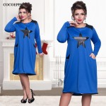 Fashion Print Star winter women dresses big sizes NEW 2017 plus size women clothing Long sleeve dress casual o-neck loose dress