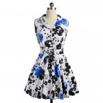 Fashion Sleeveless Turn-Down Collar Vintage Floral Print Women Summer Dresses 2016 Summer Women 50s Rockabilly Swing Dress