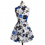 Fashion Sleeveless Turn-Down Collar Vintage Floral Print Women Summer Dresses 2016 Summer Women 50s Rockabilly Swing Dress