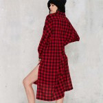 Fashion Split  Plaid Shirt Dress Long Sleeve Women Cotton Long Shirtdress for Autumn D0023