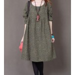 Fashion Spring And Autumn Women Cotton Dress Plus Size Long Sleeve Loose Casual O-neck Knee-Length One-piece Dress Vestidos