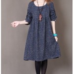 Fashion Spring And Autumn Women Cotton Dress Plus Size Long Sleeve Loose Casual O-neck Knee-Length One-piece Dress Vestidos