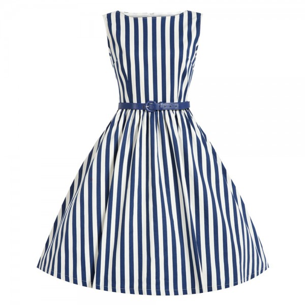 Fashion Stripe Vintage Dress Women Summer Sleeveless Dresses Sexy Ball Gown Vestidoes Plus Size 2XL