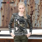 Fashion T Shirt Women Long Sleeve Spring Outdoors Camouflage Spring Autumn Lace Stitching Round Neck Women Tops Tees Gs-8366B