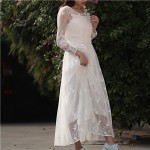 Fashion Women Dress Casual Ethnic White Lace Maxi Dress Women Vintage Tunic Beach Vacation Boho Long Dress Plus Size S-XL