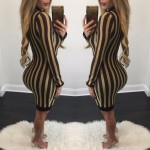 Fashion autumn dress 2016 new women Bronzing striped long sleeve o-neck slim hip sexy party club wear bandage dress