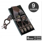 Fashion leather alloy 6 clips male vintage casual suspenders commercial western-style trousers man's braces strap