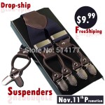 Fashion leather alloy 6 clips male vintage casual suspenders commercial western-style trousers man's braces strap