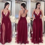 Fashion women dress 2016 new autumn Red wine sleeveless deep v backless mesh Stitching sequins sexy Birthday Party maxi dress