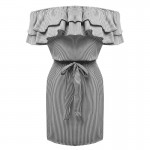 Fashion women slash neck off the shoulder ruffles Dresses striped print summer spring vestidos mini party dress