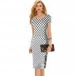 Fashionable Womens Elegant Polka Dot Stretchy Cotton Ruffles Sheath Bodycon Knee-length Casual Pencil Dress Plus Size 4XL