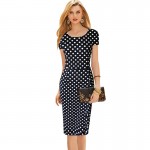 Fashionable Womens Elegant Polka Dot Stretchy Cotton Ruffles Sheath Bodycon Knee-length Casual Pencil Dress Plus Size 4XL