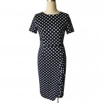 Fashionable Womens Elegant Polka Dot Stretchy Cotton Ruffles Sheath Bodycon Knee-length Casual Pencil Dress Plus Size 4XL