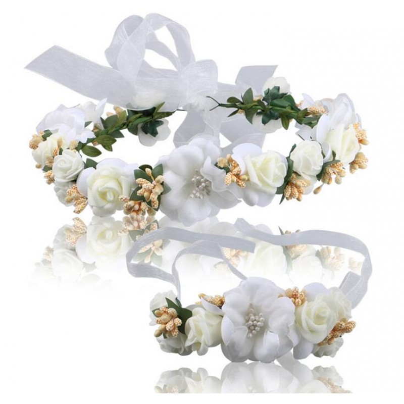 Fast Shipping Bride Wedding Wreath Head Flower Wrist Flower Corsage Flower Girl Hair Accessories Kid Party Flower Crown Wrist