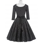 Female 3/4 Or Full Sleeve Summer Dress Autumn Spring Women Elegant Vintage Rockabilly Polka Dot Print Swing Party Dresses 2016