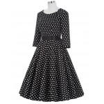 Female 3/4 Or Full Sleeve Summer Dress Autumn Spring Women Elegant Vintage Rockabilly Polka Dot Print Swing Party Dresses 2016