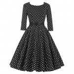 Female 3/4 Or Full Sleeve Summer Dress Autumn Spring Women Elegant Vintage Rockabilly Polka Dot Print Swing Party Dresses 2016