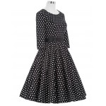 Female 3/4 Or Full Sleeve Summer Dress Autumn Spring Women Elegant Vintage Rockabilly Polka Dot Print Swing Party Dresses 2016