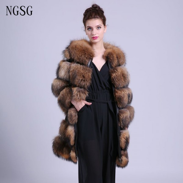 Female Winter Women's Noble Fur Coat Real Raccoon Dog Fur Series 90 CM Clothes Length Solid Support Customized Size DS1002-1