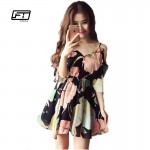 Fitaylor 2018 summer new Best Sellers Off Shoulder Chiffon Flower print dress woman slim V-neck Elastic waist mini dress woman