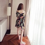 Fitaylor 2018 summer new Best Sellers Off Shoulder Chiffon Flower print dress woman slim V-neck Elastic waist mini dress woman