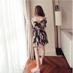 Fitaylor 2018 summer new Best Sellers Off Shoulder Chiffon Flower print dress woman slim V-neck Elastic waist mini dress woman