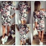 Floral Print Bodycon Dress Women Party Dress O-Neck half Sleeve knitting Tight Fashion Casual Dress Robe 2016 Summer Dress