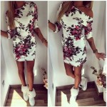 Floral Print Bodycon Dress Women Party Dress O-Neck half Sleeve knitting Tight Fashion Casual Dress Robe 2016 Summer Dress