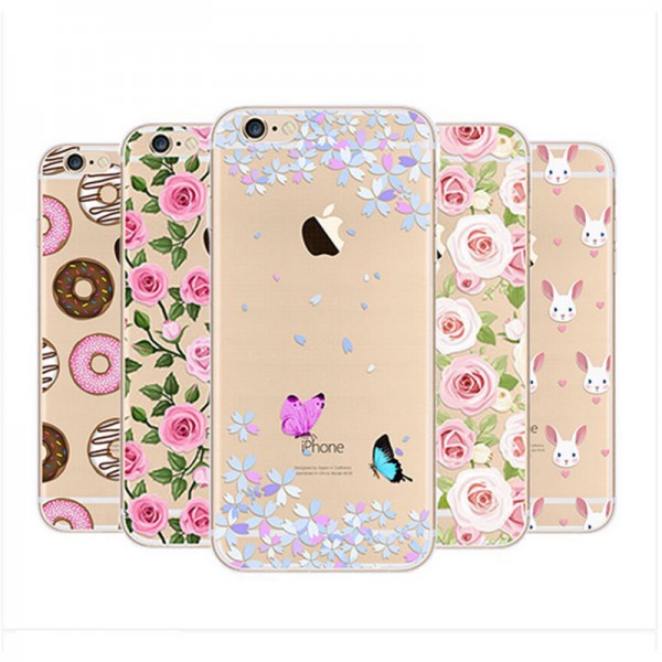 Flower Pattern Transparent Soft Silicon TPU phone Case for iPhone 5s 6 6s plus Phone cases for iphone 7 plus cover case