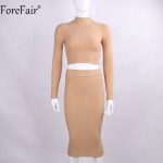 ForeFair Black Grey Khaki 2 Piece Set Sexy Bodycon Party Dresses Velvet Autumn Winter Warm Turtleneck Long Sleeve Women Dress