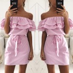 ForeFair New Striped Off Shoulder Ruffles Summer Dress 2017 Vestidos Women Strapless Mini Tunic Dress