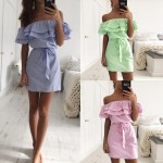 ForeFair New Striped Off Shoulder Ruffles Summer Dress 2017 Vestidos Women Strapless Mini Tunic Dress