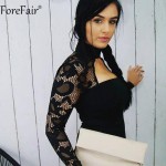 ForeFair Turtleneck Patchwork Elegant Bodycon Club Party Dresses Women Slim Black White Midi Lace Sexy Dress