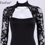 ForeFair Turtleneck Patchwork Elegant Bodycon Club Party Dresses Women Slim Black White Midi Lace Sexy Dress