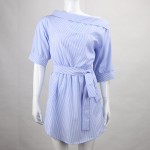 Forefair New Fashion Blue-White Striped Shirt Dress Women Spring Sexy Party Dresses Belted Bandage High Waist Dress