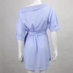 Forefair New Fashion Blue-White Striped Shirt Dress Women Spring Sexy Party Dresses Belted Bandage High Waist Dress